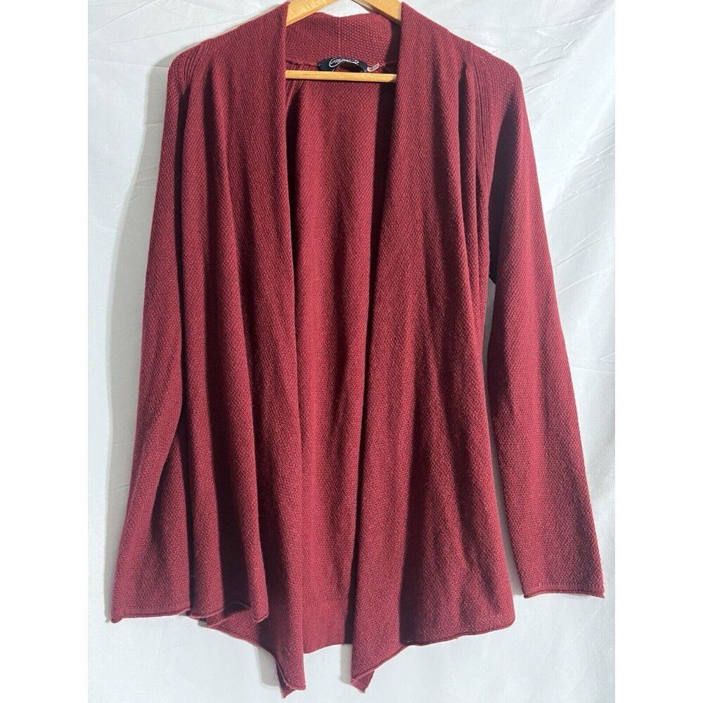 Magaschoni Cashmere Open Front Sweater Wine Cozy Warm Size Medium